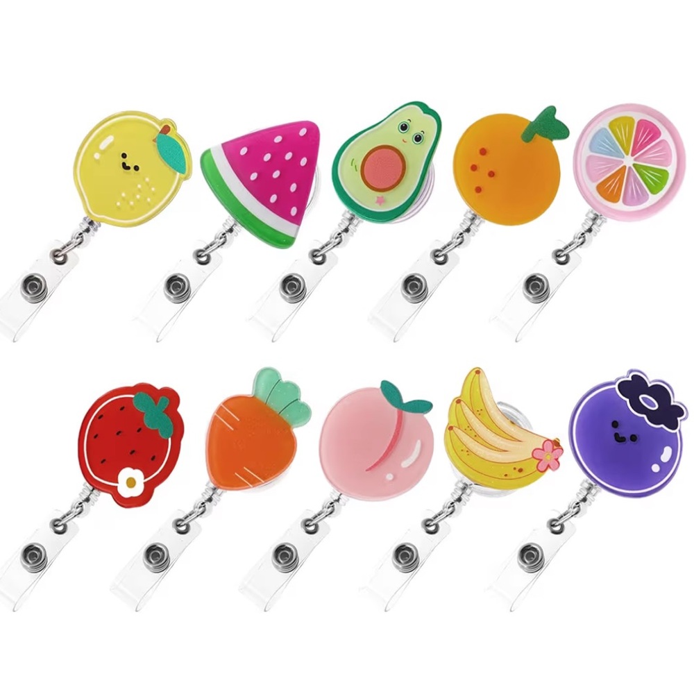 10 Piece Fruit Retractable Badge Reel Set